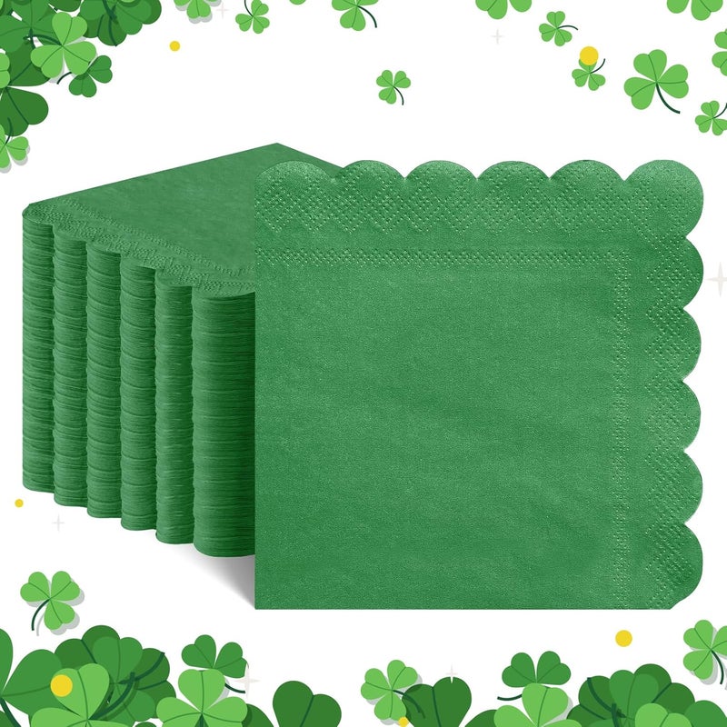 NatNarr 120 Pcs Green Cocktail Napkins, St Patricks Day Napkins Scalloped Dessert Beverage Napkin Cute Party Napkin for Birthday, Baby Shower, Golf Party, 5 x 5 Inch - Image 1